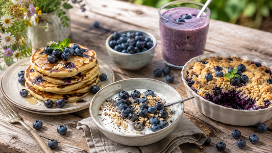 Ein Tisch voller leckerer Blaubeer-Gerichte
