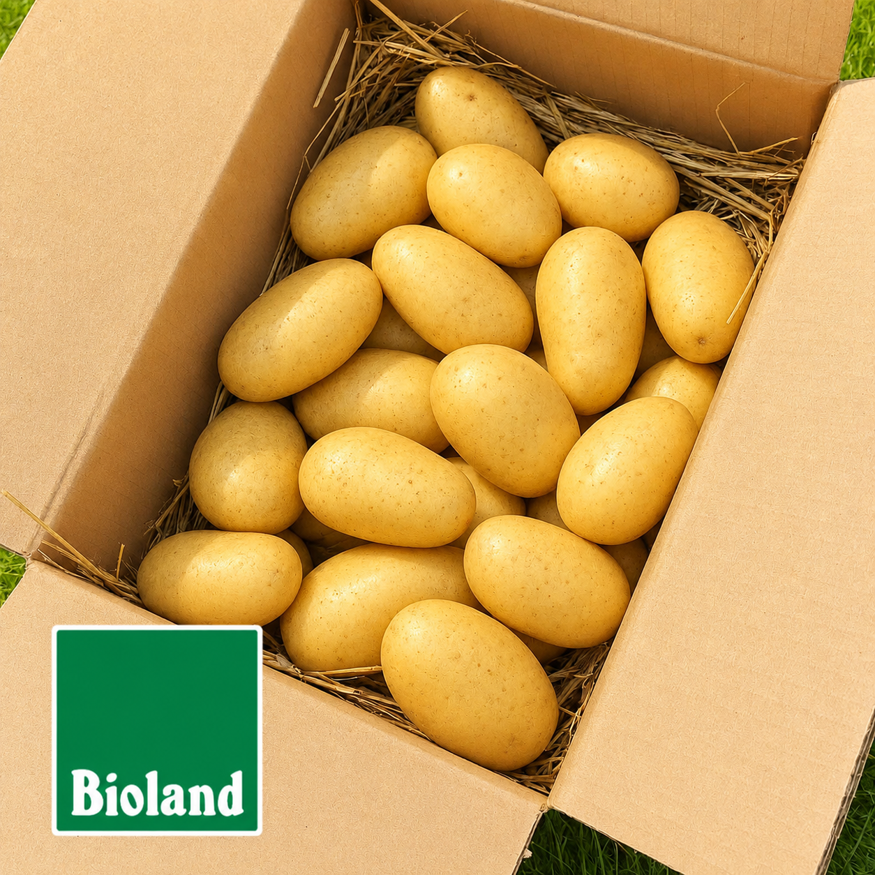 Eine Kiste Linda Biolandkartoffeln