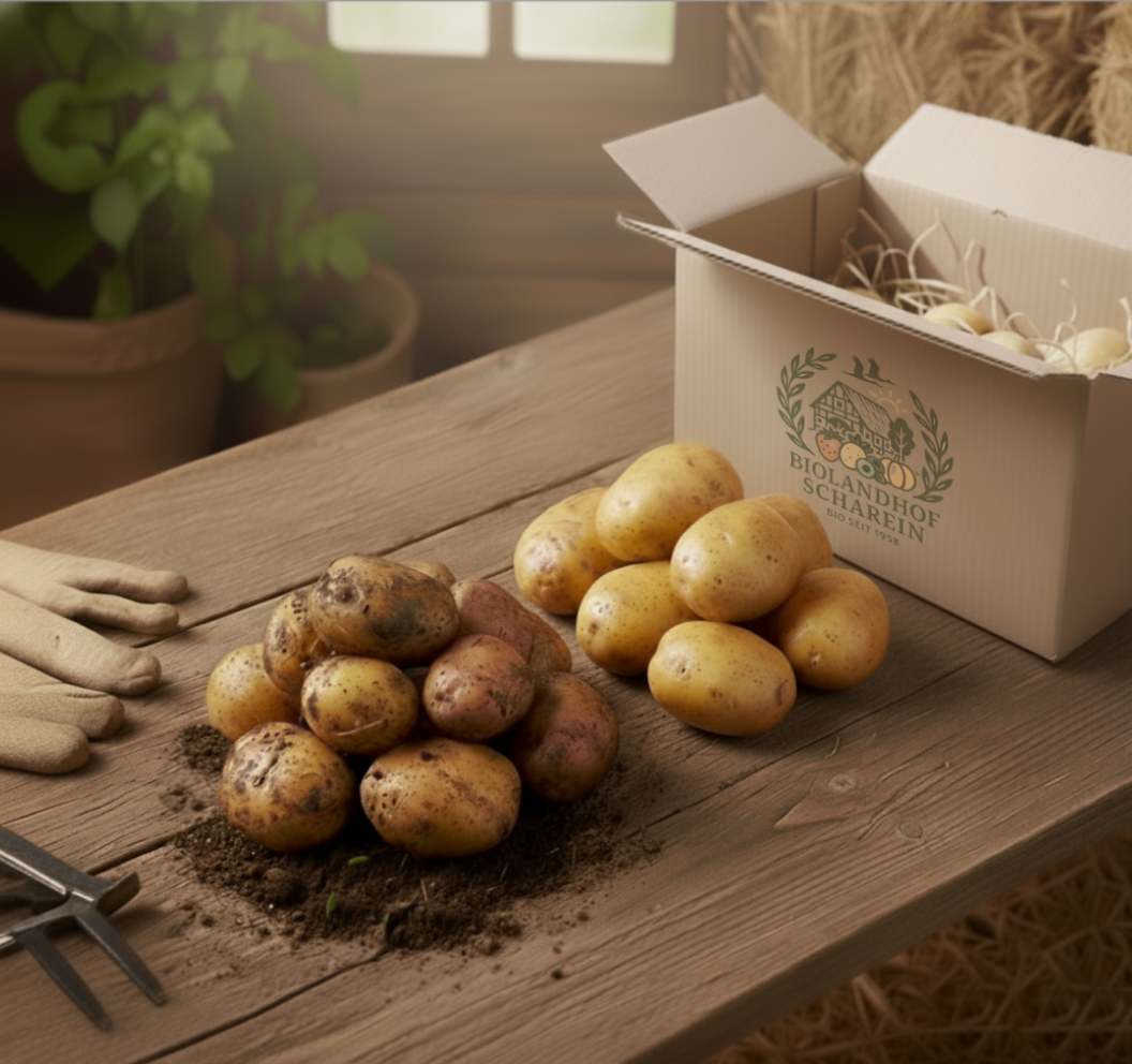 Der Weg der Kartoffeln vom Feld in die Kiste zum Versenden