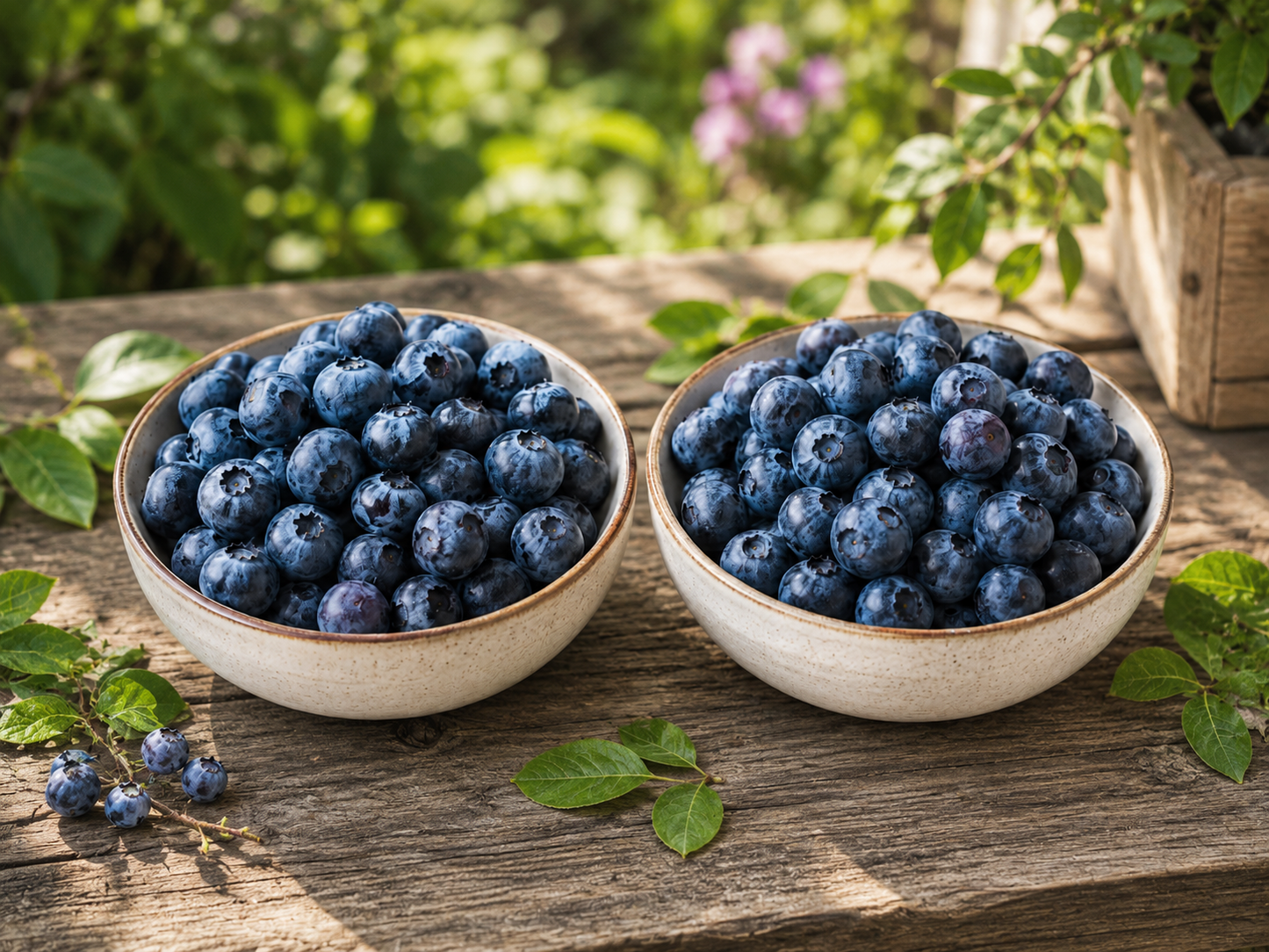 Zwei Schalen Blaubeeren