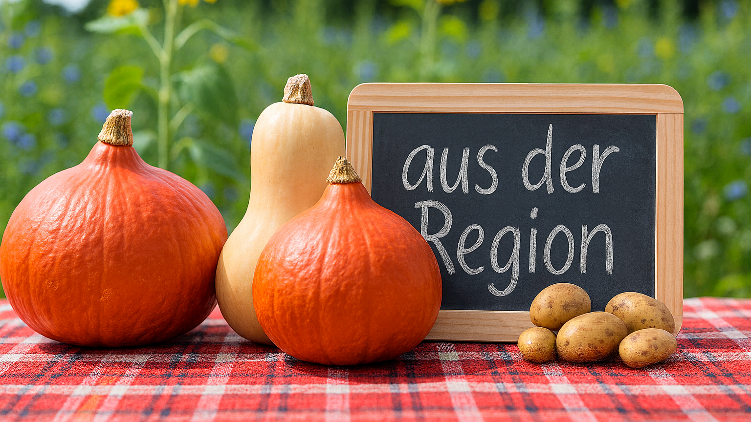 Tisch mit regionalen Bioland Produkten vom Biolandhof Scharein